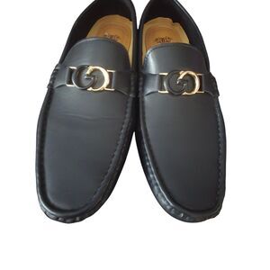 Royal Shoes Men’s Black Loafers MOC-139 Gold Buckle Driving Shoes Size 13